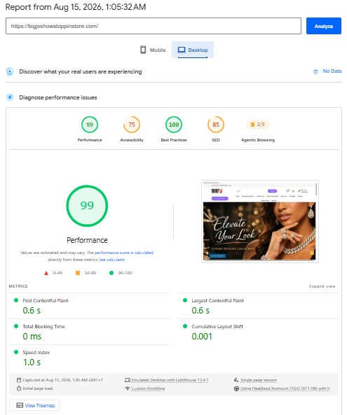 Big J's Showstoppin' Store desktop PageSpeed Insights evidence